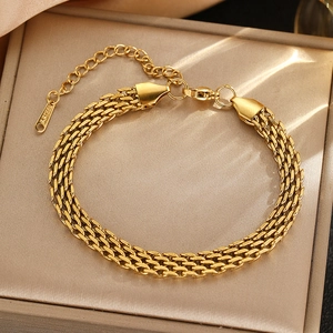 Chic 18K gold plated stainless steel multi-layered woven chain bracelet with lobster clasp