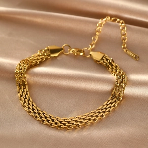 Elegant 18K gold-plated stainless steel woven multi-layer chain bracelet for women and men