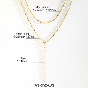Graphique détaillé du collier Y doré à double couche avec mesures et poids de 4,0g