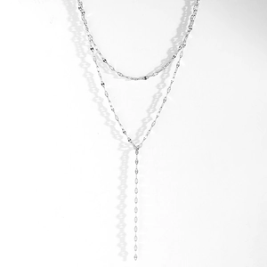 Élégant collier Y double épaisseur en acier inoxydable argenté avec chaînes fines