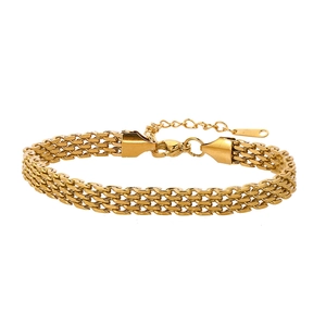 18K gold-plated stainless steel woven chain bracelet with adjustable lobster clasp