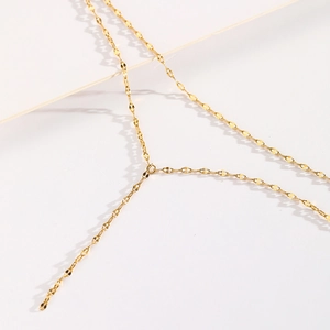 Collier en Y double couche minimaliste en acier inoxydable doré avec chaîne délicate