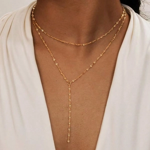 Collier En Acier Inoxydable Double Couche En Forme De Y Lariat Longue Chaîne Bijoux De Mode Élégants Cadeau Pour Femmes