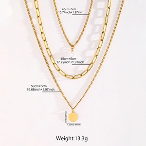Detailed size and weight chart for the three-layer stainless steel necklace set