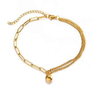 Bracelet de cheville en acier doré avec chaîne trombone et pendentif boule minimaliste