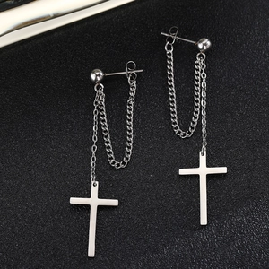 Vintage stainless steel cross chain earrings for women in a punk minimalist style