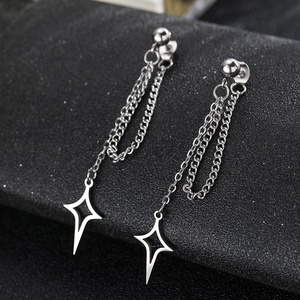 Silver stainless steel long chain tassel earrings with hollow star pendants for women