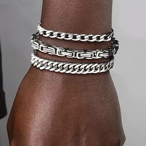 Men Stainless Steel Cuban Byzantine And Figaro Chain Bracelets Hip Hop Punk Fashion Jewelry Non-fading