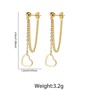 Detailed view of long heart chain earrings with dimensions 4.8cm height and 1.2cm width