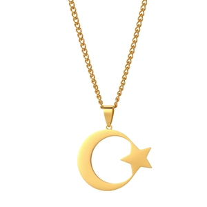 Collier en acier inoxydable doré poli avec un design minimaliste de pendentif lune et étoile