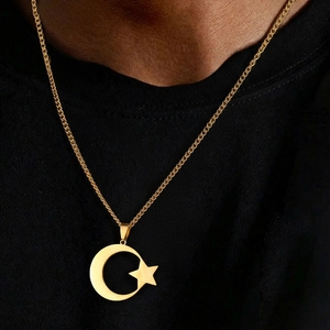 Collier Avec Pendentif Lune Étoile En Acier Inoxydable Minimaliste Géométrique Poli Hip Hop Chaîne Pull Hommes Femmes