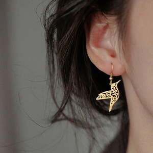 Boucles D'oreilles Pendantes Colibri Acier Inoxydable Creux Filigrane Oiseau Volant Bijoux Rétro Pour Femmes