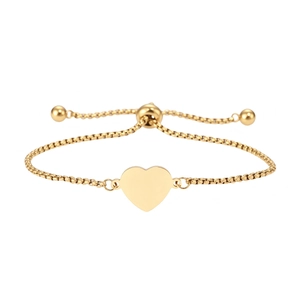 Bracelet ajustable en chaîne gourmette dorée avec pendentif cœur poli pour femme