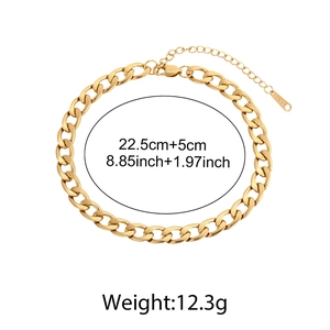 Bracelet de cheville gourmette dorée en acier inoxydable avec extension de 22,5+5cm