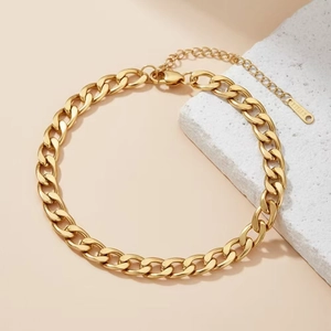 Bracelet de cheville élégant à maille gourmette en acier inoxydable doré ajustable