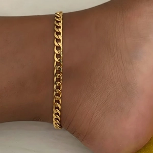 Bracelet De Cheville À Maillons Cubains En Acier Inoxydable Bijou De Pied Réglable Pour Femmes Style Géométrique