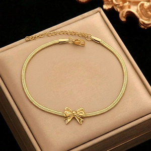 18K gold plated butterfly pendant snake bone chain anklet with adjustable clasp for women