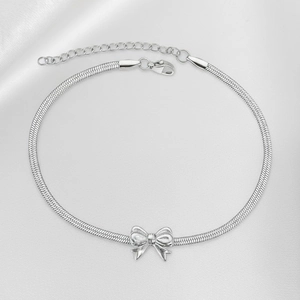 Silver bow pendant snake chain anklet for women made of durable stainless steel