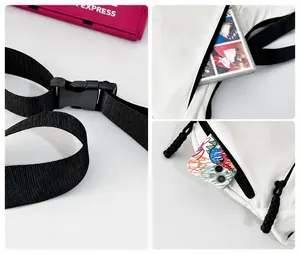 Detail van witte crossbodytas met duurzame nylon band, gesp en interne opbergzakken