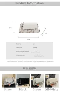 Detailed size specifications for the pleated chain shoulder bag with metal sphere charms