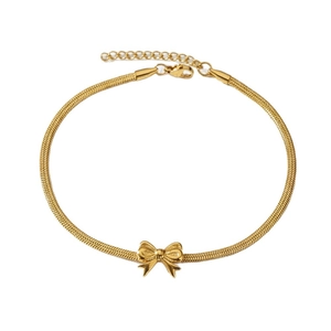 Elegant 18K gold plated stainless steel snake chain anklet with a butterfly pendant