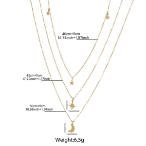 Detailed size specifications for triple-layered star and moon pendant necklace jewelry