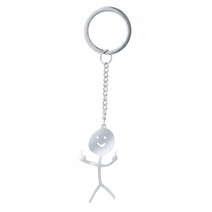 Funny stainless steel stickman middle finger keychain with polished silver metal finish