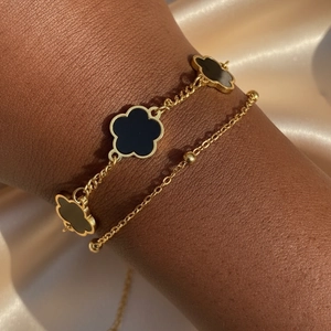 Doppellagiges Edelstahl Blumen Armband Elegante Emaille Floral Anhänger Kette Schmuck Für Damen Minimalistische Mode
