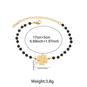 Bracelet trèfle en acier doré montrant les détails de longueur de 17 cm plus 5 cm