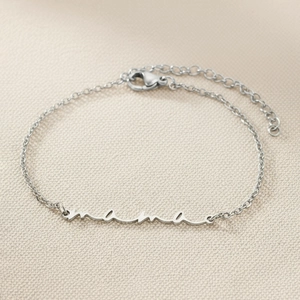 Bracelet chaîne en acier inoxydable argenté avec pendentif mama et fermoir mousqueton