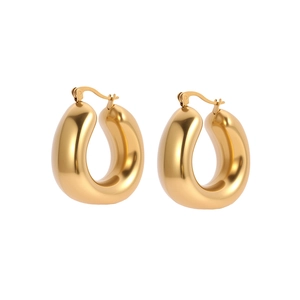 Polished gold U-shaped chunky hoop earrings with lever-back closure for women