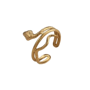 Bague serpent en acier inoxydable doré 18K avec triple spirale et écailles texturées