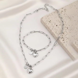 Parure de bijoux en acier inoxydable avec pendentif cœur sur socle en pierre