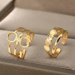 Vintage style gold hollow layered stackable ring set with geometric circle design for women