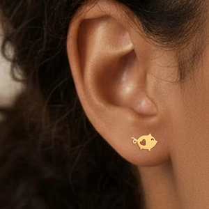 Stainless Steel Pig Stud Earrings Hollow Heart Animal Theme Cute Minimalist Jewelry For Women Versatile Gift