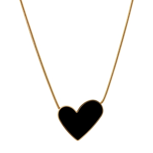 18K gold-plated snake chain necklace featuring an asymmetrical black heart pendant