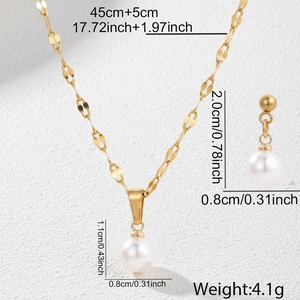 Detaillierte Größenangaben für das Schmuckset aus Edelstahl mit Perlenkette und Ohrringen