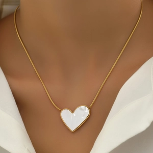 Collana Con Pendente A Cuore In Acciaio Inossidabile Intarsio In Madreperla Catena A Serpente Gioielli Minimalisti