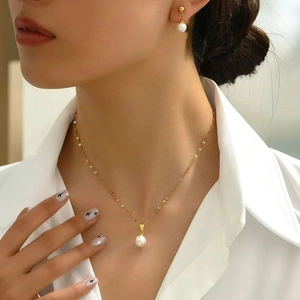 Edelstahl Kunstperle Halskette Ohrringe Elegant Anhänger Schmuck Mode Accessoires Für Frauen