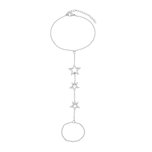 Elegant stainless steel star hand chain bracelet featuring hollow stars on white background