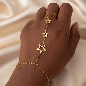 Stainless Steel Hand Harness Bracelet With Hollow Star Link Finger Ring Jewelry For Women Minimalist Luxury
