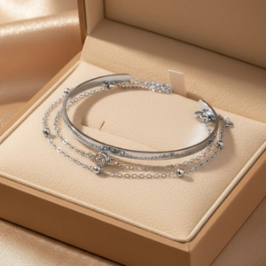 Ensemble de bracelets en acier inoxydable argenté avec pendentif en zircone