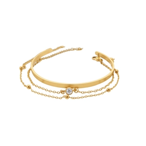 Ensemble bracelet jonc et bracelet multicouche en acier doré avec pierre de zircon