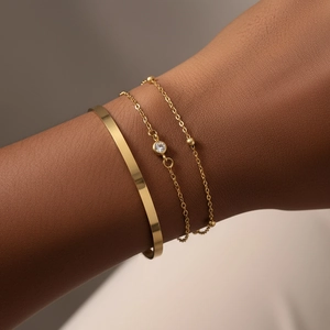 Bracelet En Acier Inoxydable Et Jonc Ouvert Sertis De Zirconium Chaîne À Perles Bijoux De Luxe Femme