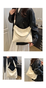 Detail of creamy white tote bag featuring pebble grain leather and ethnic woven strap