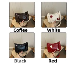 Collage of chic patent leather underarm bags in coffee, white, black, and red colors