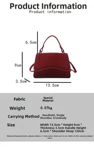 Size chart for red mini handbag showing dimensions and multi-way carrying options