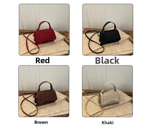 Matrix showing four colors of mini crossbody bags in red, black, coffee and khaki