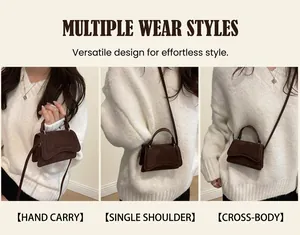 Micro faux suede crossbody bag shown in three ways: handbag, shoulder bag, and crossbody style