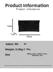 Größentabelle mit 30x16x1cm Maßen für schwarze Umschlag-Handtasche mit Krokostruktur